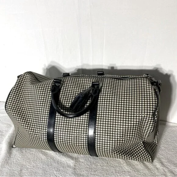 SOLD-Vintage Polo Ralph Lauren Houndstooth Coated Canvas Leather Duffle Bag RARE - Picture 1 of 16